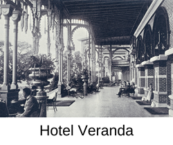 historic photo of hotel veranda