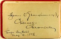 Album page with James O'Shaughnessay's signature. Page reads "James O'Shaughnessay Chicago Chronicle Tampa Bay Hotel May 11 . 1898.
