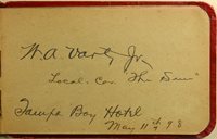 Album page with W.A. Varth Jr.'s signature. Page reads "W.A. Varth Jr. Local Cor. "The Sun" Tampa Bay Hotel May 11th 98"