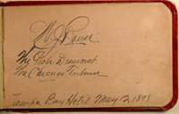 Album page with W.J. Rausk's signature. Page reads "W.J. Rausk The Globe Democrat The Chicago Tribune Tampa Bay Hotel May 12. 1898"