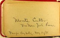Album page with Monte Cutler's signature. Page reads "Monte Cutler The New York Press. Tampa Bay Hotel. May 12/98"