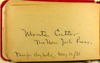 Album page with Monte Cutler's signature. Page reads "Monte Cutler The New York Press. Tampa Bay Hotel. May 12/98"