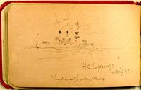 Album page with sketch of boat and H.C. Sippings Wright's signature. Sketch takes up most of page and is of USS Maine, shown in open water. Text reads "H.C. Sippings Wright Illustrated London News"