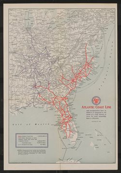 map showing eastern half of United States, railways highlighted