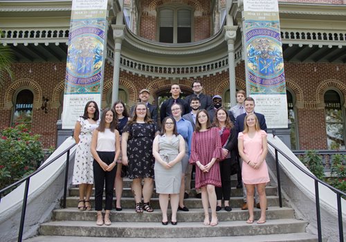 Contemporary - students from University of Tampa posing on the steps to Plant Museum