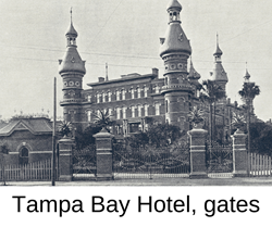 historic photo showing hotel gates and building