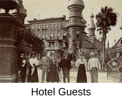 historic photo of hotel guests standing outside