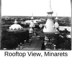 historic photo of hotel roof showing minarets and dome
