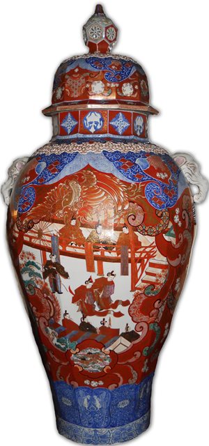 1998-224-whole.jpeg large floor vase with scene of people dancing in foreground, watched by others on raised platform